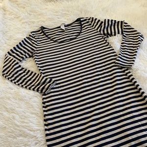 Navy blue and tan striped bodycon dress